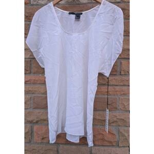 Jay Godfrey Women's 100% Silk Short Sleeve Blouse Sz 2 Sheer White split Sleeve